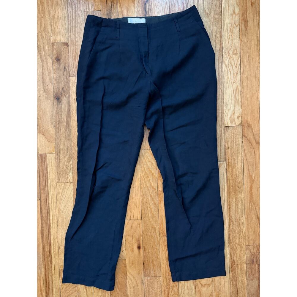 Pomandere Womens Zipper Fly High Rise Linen Pants Navy blue Size 4 30x 25
